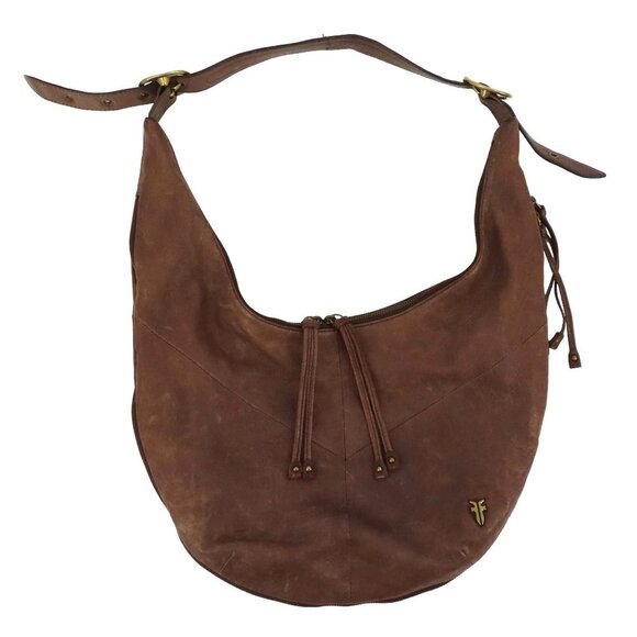Frye Handbags - Frye Belle Bohemian Brown Distressed Leather Shoulder Handbag Purse Bag Zipper